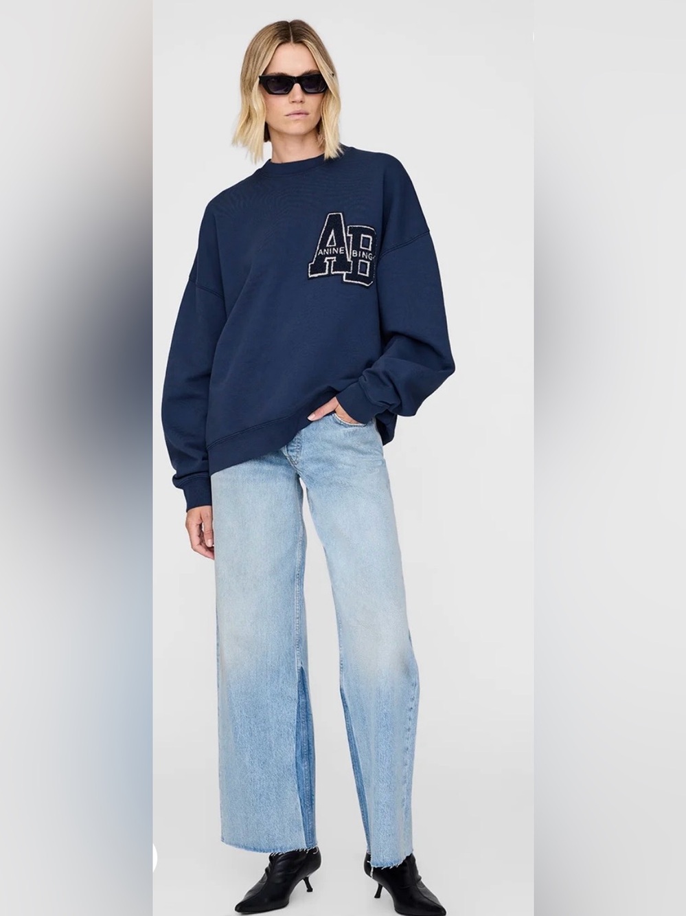 ANINE BING Miles Oversized Sweatshirt Letterman - Washed Navy